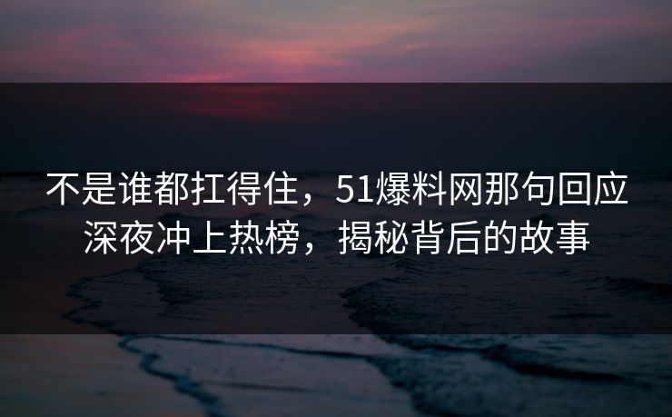 不是谁都扛得住，51爆料网那句回应深夜冲上热榜，揭秘背后的故事