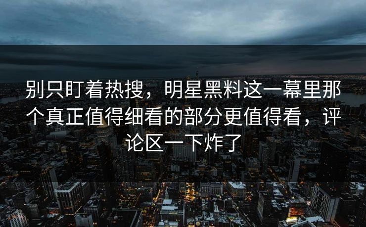 别只盯着热搜，明星黑料这一幕里那个真正值得细看的部分更值得看，评论区一下炸了